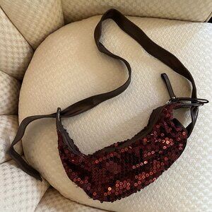 Brown Sequin Shoulder Bag Crossbody Half Moon Crescent Disco Gently Used